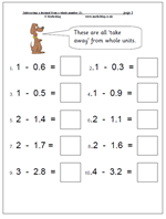 maths worksheet subtracting a decimal from a whole number maths blog