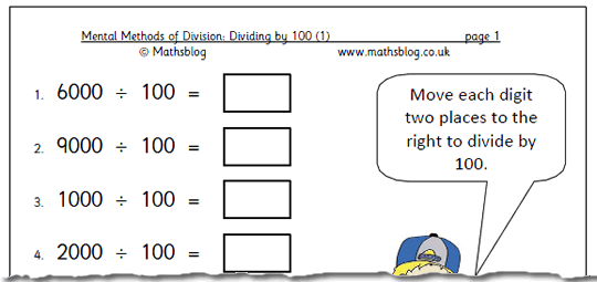 Maths Worksheet Divide By 100 Mentally Maths Blog